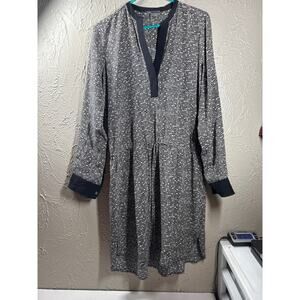 Vince Silk Drawstring‎ Waist Dress White Gray Black Roll Tab Sleeve Size Small